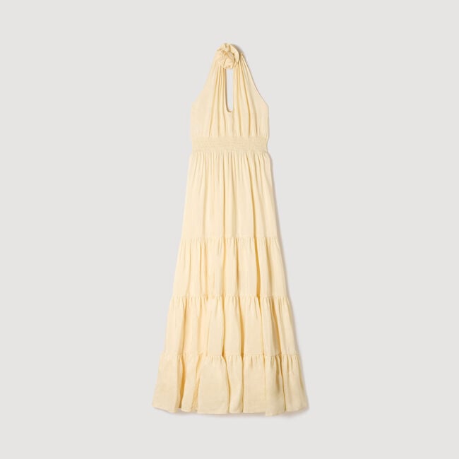 Floral neck linen maxi dress