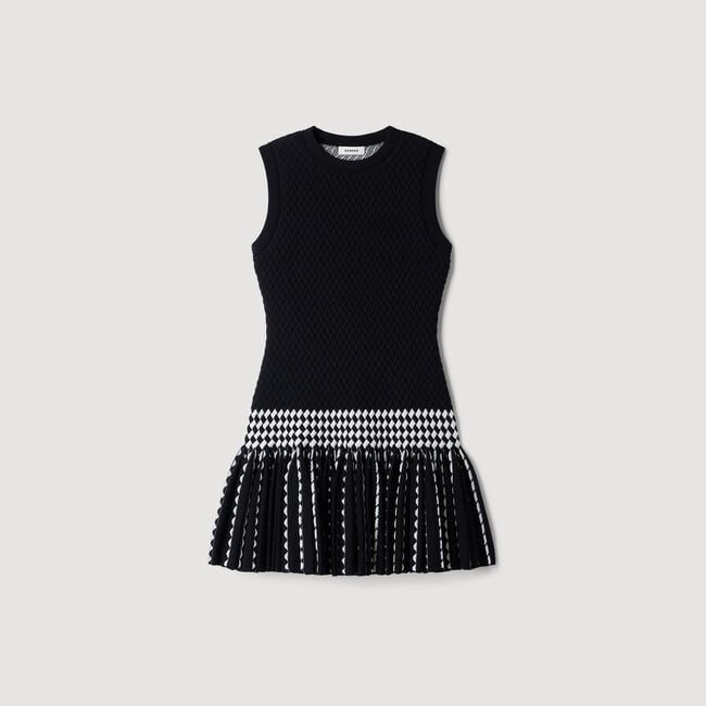 Check knit short dress