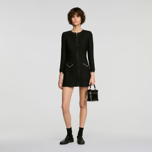 Tweed dress with metal chain