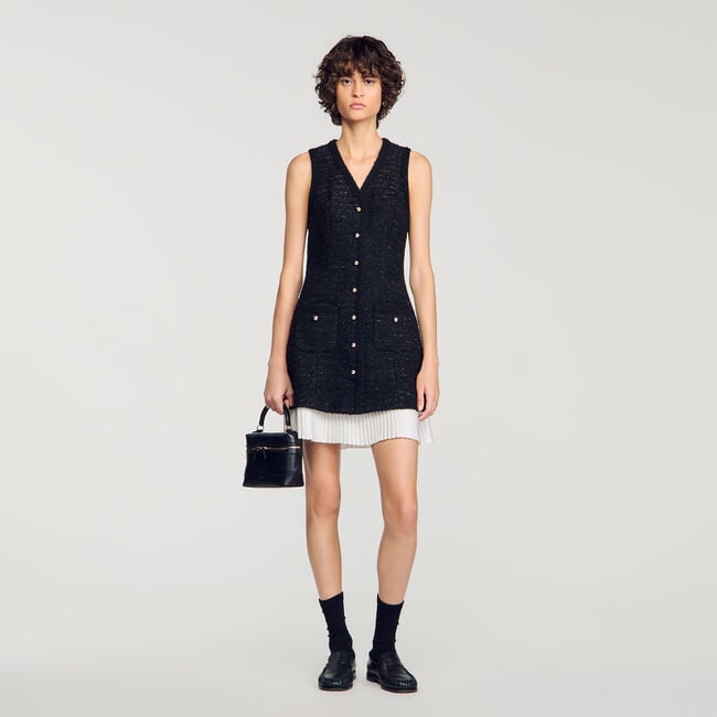 Short two-tone tweed dress
