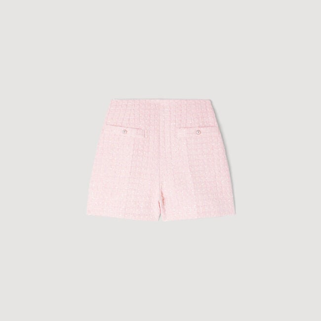 Sequin check tweed shorts