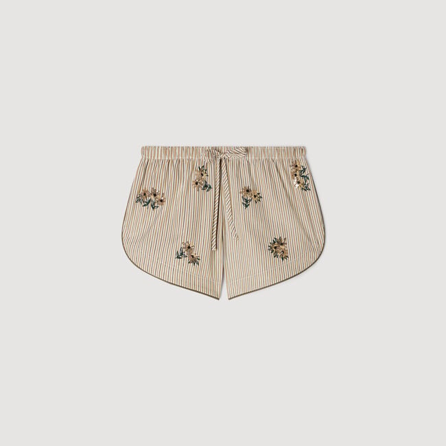 Floral embroidered striped shorts