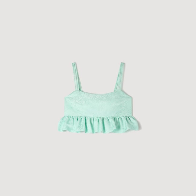 Floral jacquard ruffle crop top