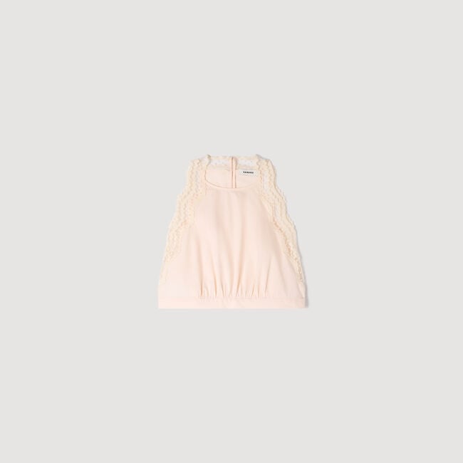 Cotton crop top with lace trim