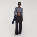 Cropped striped cotton T-shirt