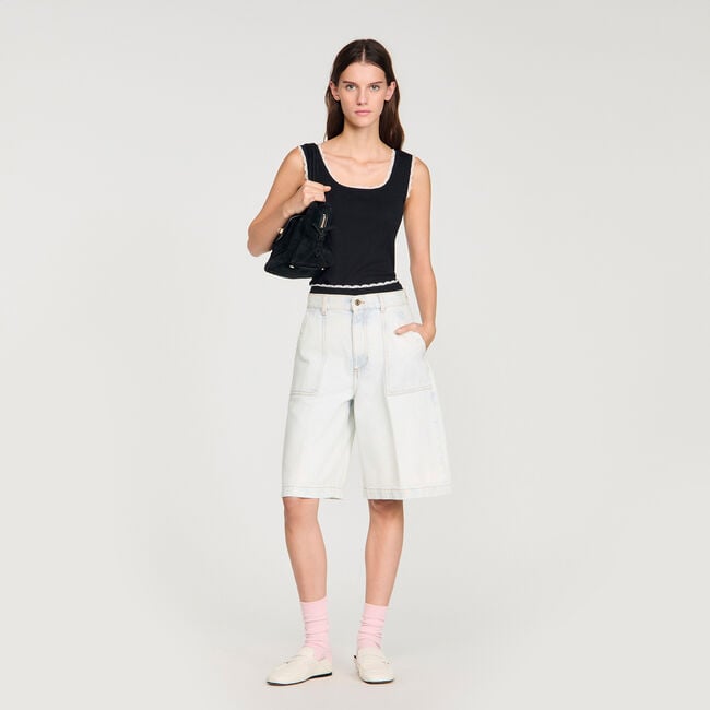 Beaded embroidered cotton vest top