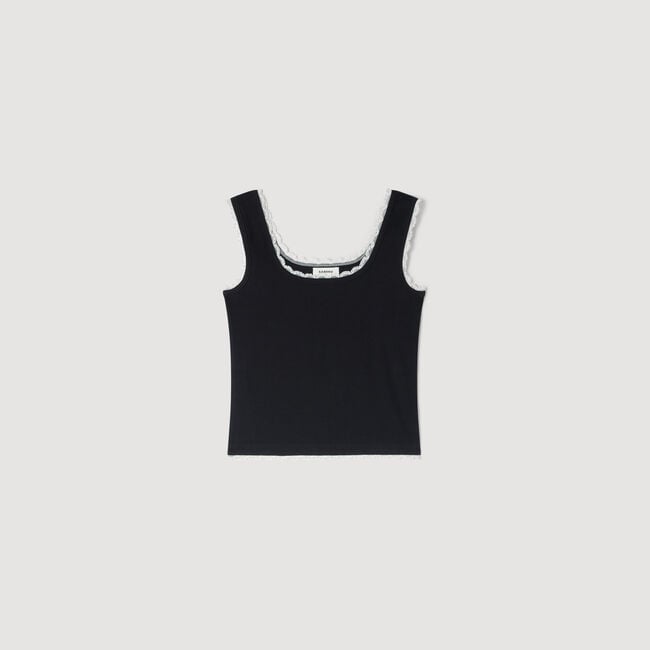 Beaded embroidered cotton vest top