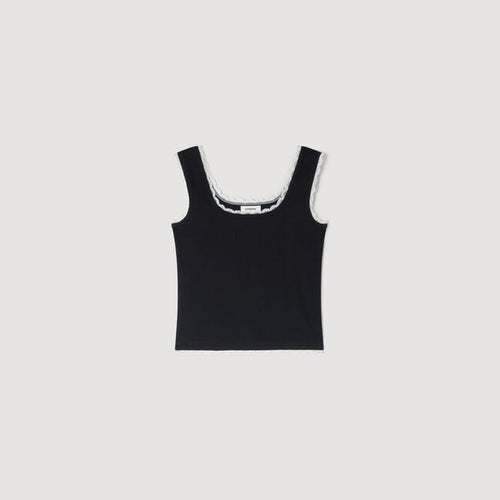Beaded embroidered cotton vest top