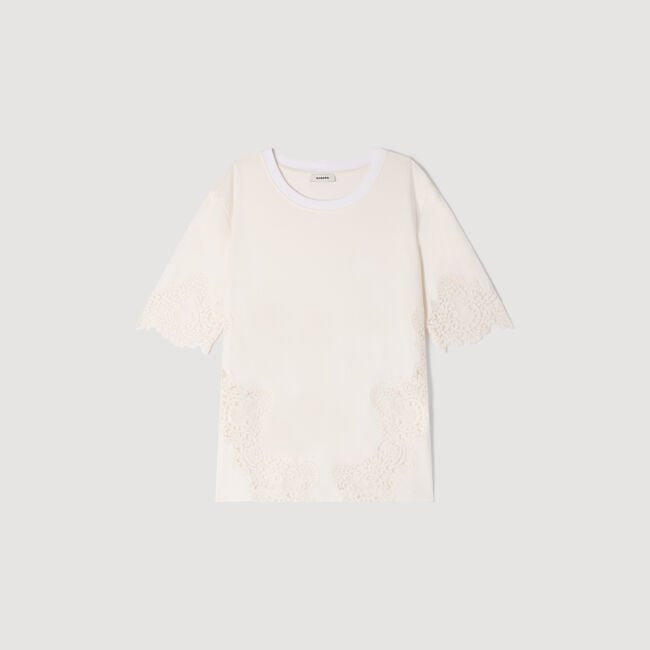 Cotton T-shirt with lace detail