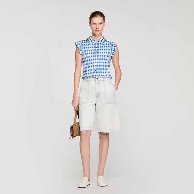 Check smocked shirt