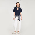 Rhinestone openwork T-shirt
