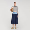 Short striped tee with beaded collar