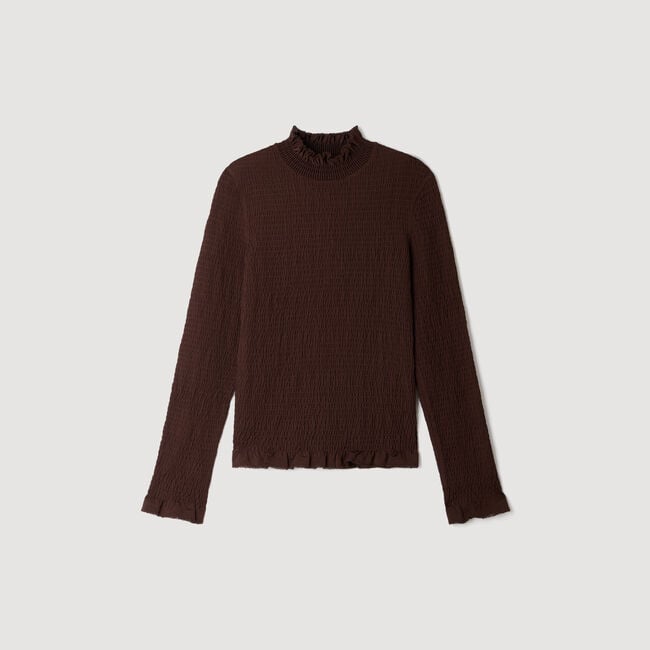 Smocked T-shirt with ruffle collar