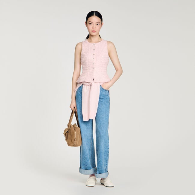 Beaded peplum tweed vest