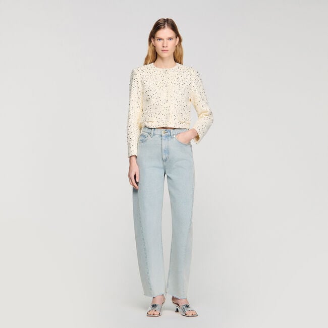 Cropped sequinned cotton jacket