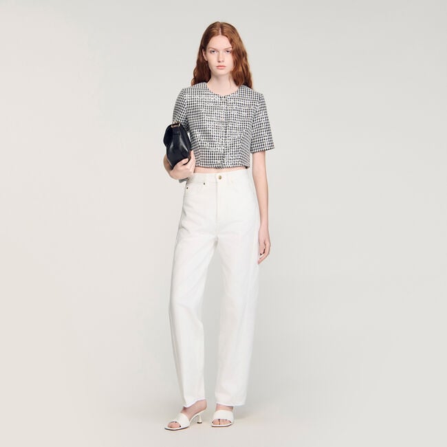 Cropped houndstooth tweed top