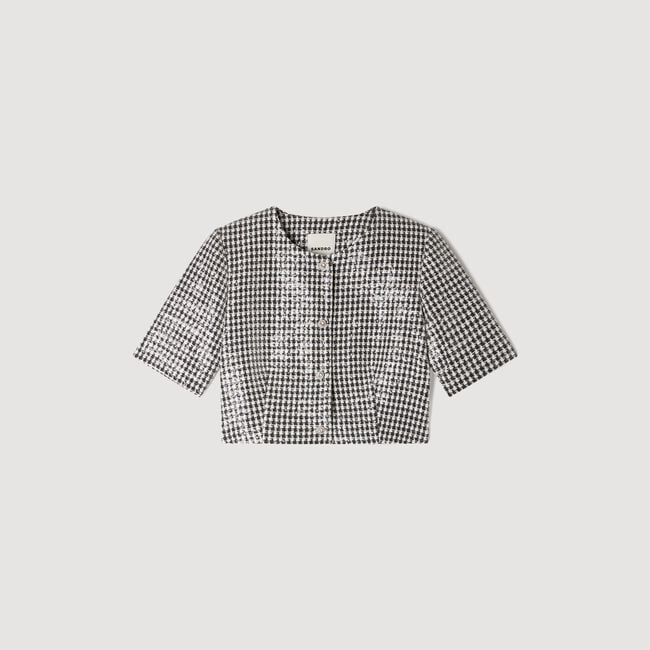 Cropped houndstooth tweed top
