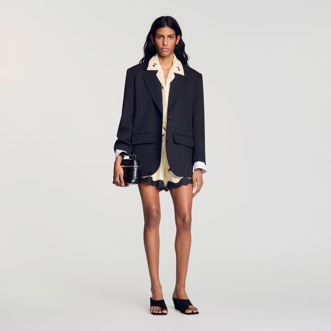Mixed-material satin jacket