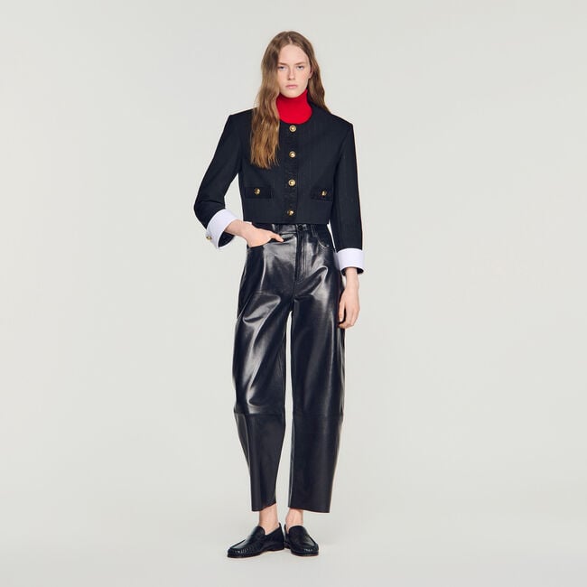 Cropped striped wool jacket